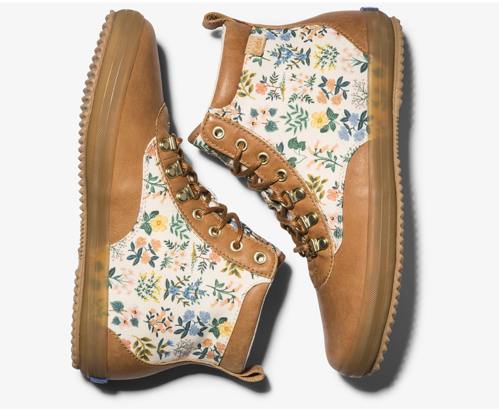 Keds Boots Brown - Rifle Paper Co. Scout Leather Wildflower w/ Thinsulate - Womens IVSPQX-286